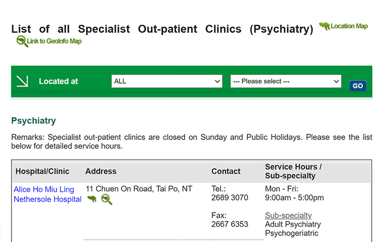 醫管局 精神科專科門診 